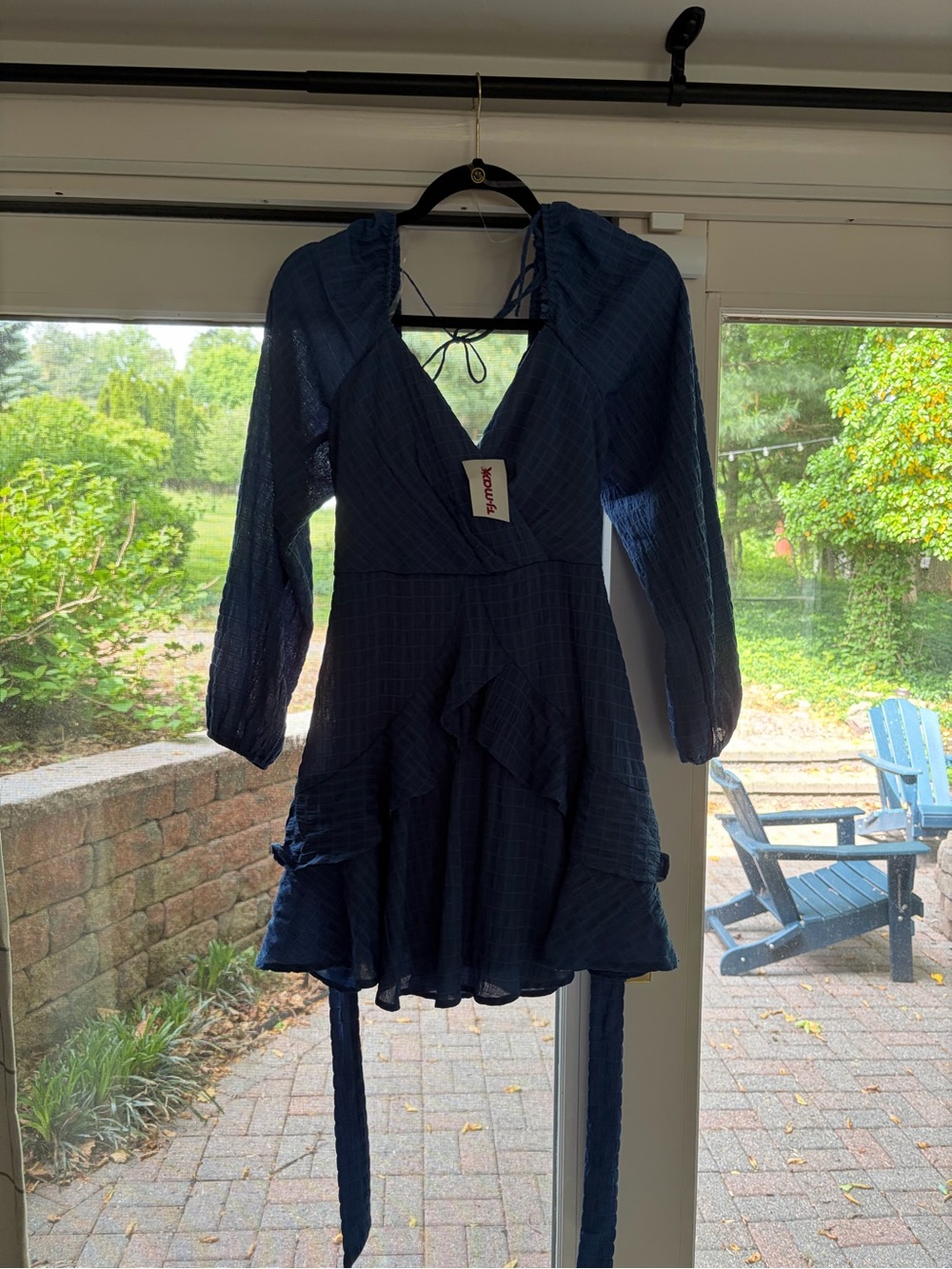 Trixxi Navy Blue Long-Sleeve Mini Dress with Tie Details